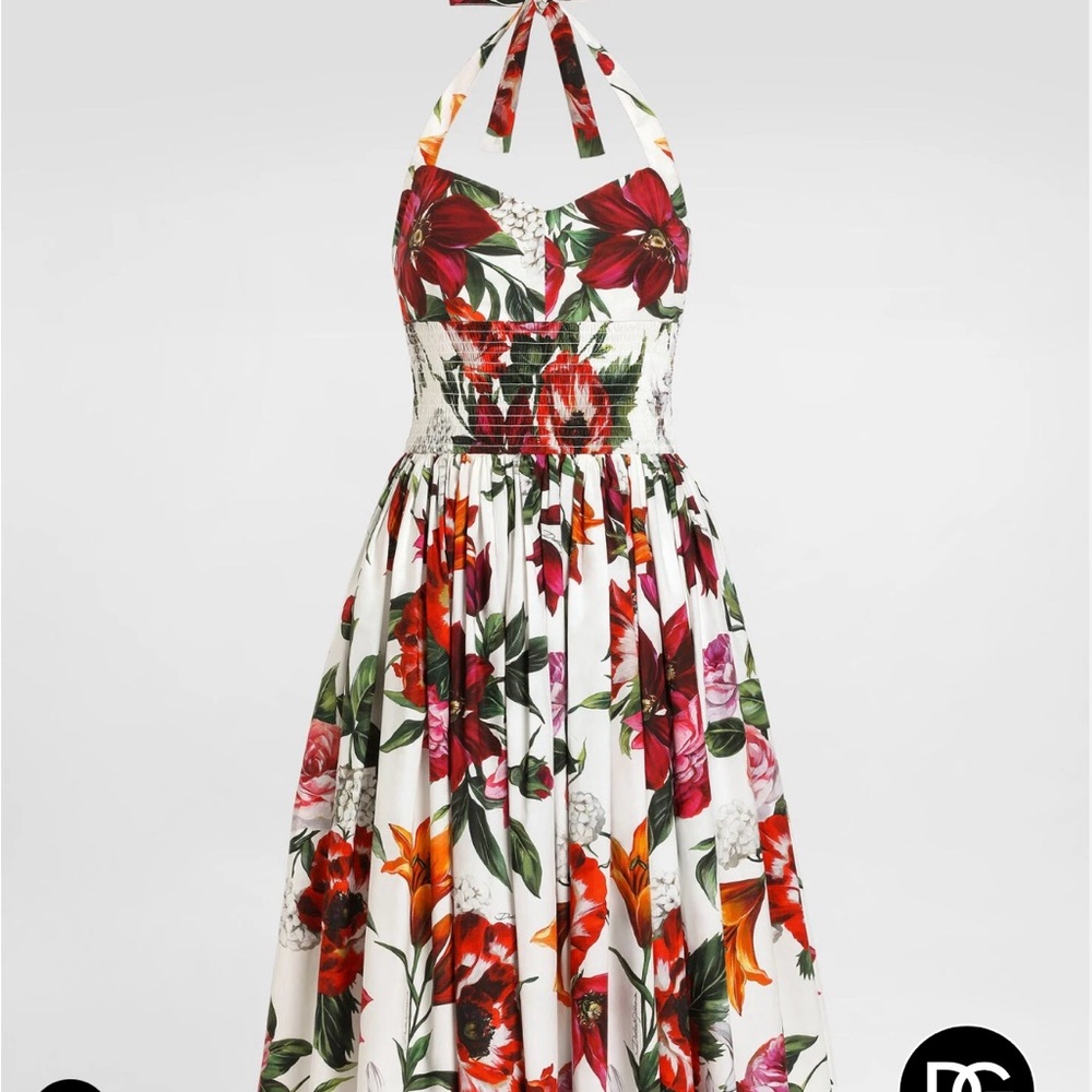 Dolce & Gabbana Flower-print Poplin Dress Halter 44